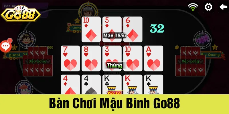 Các bàn chơi trong game Mậu binh Go88 với tiền cược tối thiểu khác nhau