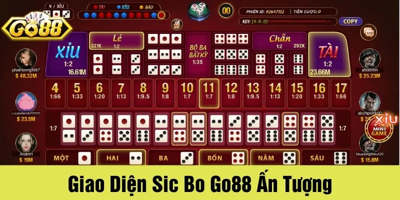 Giao diện trò chơi Sic Bo Go88 đẹp mắt và sống động