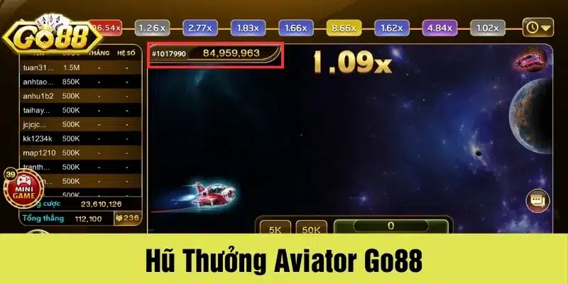 Hũ thưởng trong game Aviator của cổng game Go88