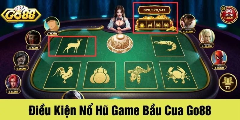 Hũ trong Bầu Cua Go88 sẽ nổ khi mini slot ra cùng một linh vật